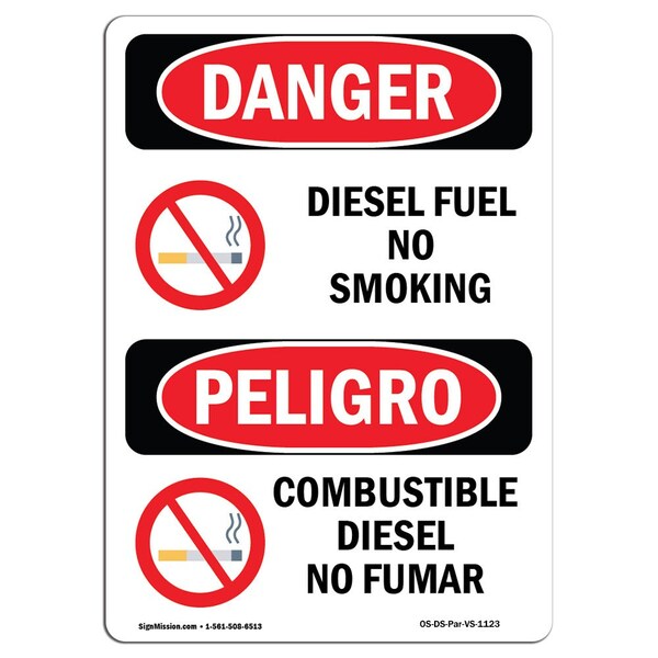 Signmission OSHA Danger Sign, Diesel Fuel No Smoking Bilingual, 14in X 10in Rigid Plastic, OS-DS-P-1014-VS-1123 OS-DS-P-1014-VS-1123 - main